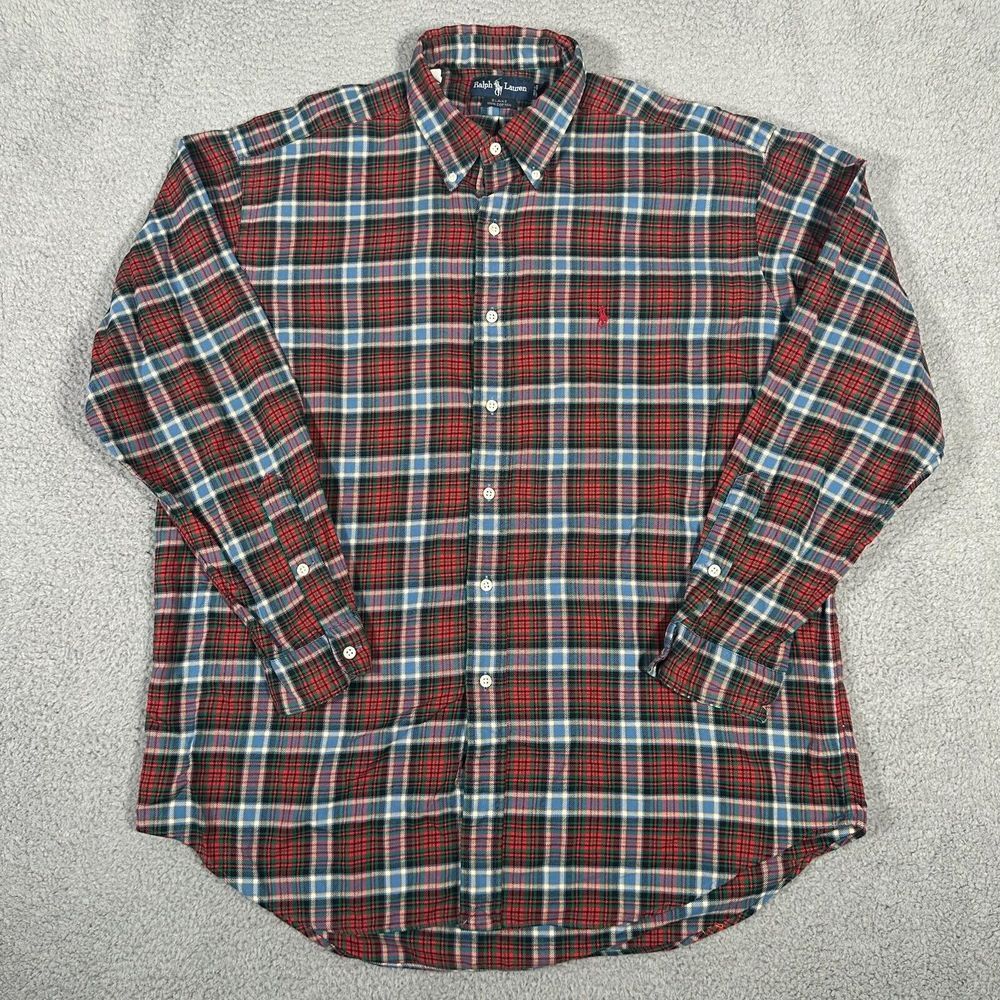Polo Ralph Lauren Shirt Mens Large Red Plaid Blake Flannel Lightweight Oversized
